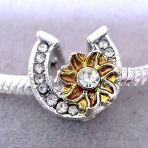 Lucky Horseshoe Sunflower Crystal Charm Bead fits PANDORA